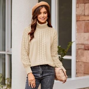 Grace Karin Turtleneck Pullover Loose Drop Shoulder Knit Sweater